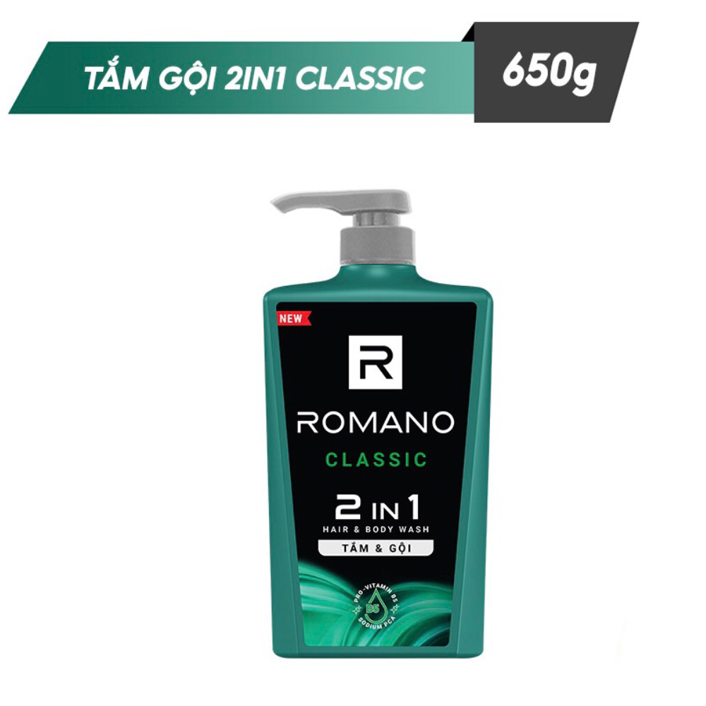 Dầu Tắm Gội 2 Trong 1 Dành Cho Nam Romano Classic (650g)