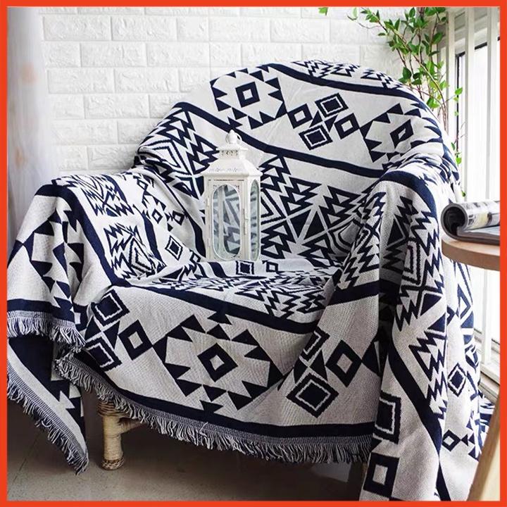 Thảm Vintage Dệt Sợi Bông Thô Tự Nhiên 180x130cm