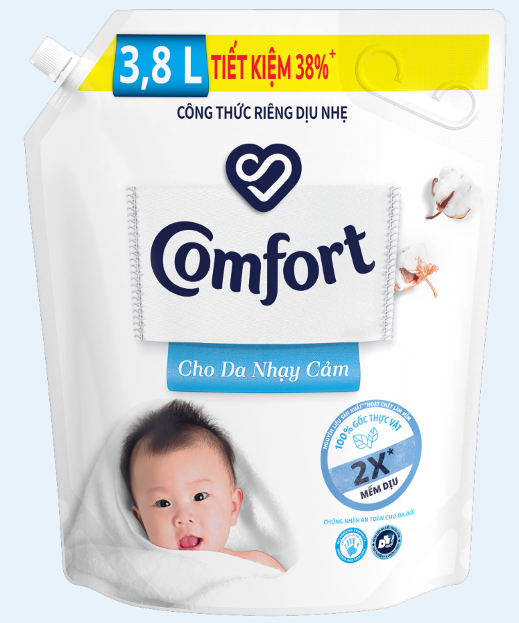 Nước Xả Làm Mềm Vải Comfort Chăm Sóc Dịu Nhẹ Cho Da Nhạy Cảm 3.8L