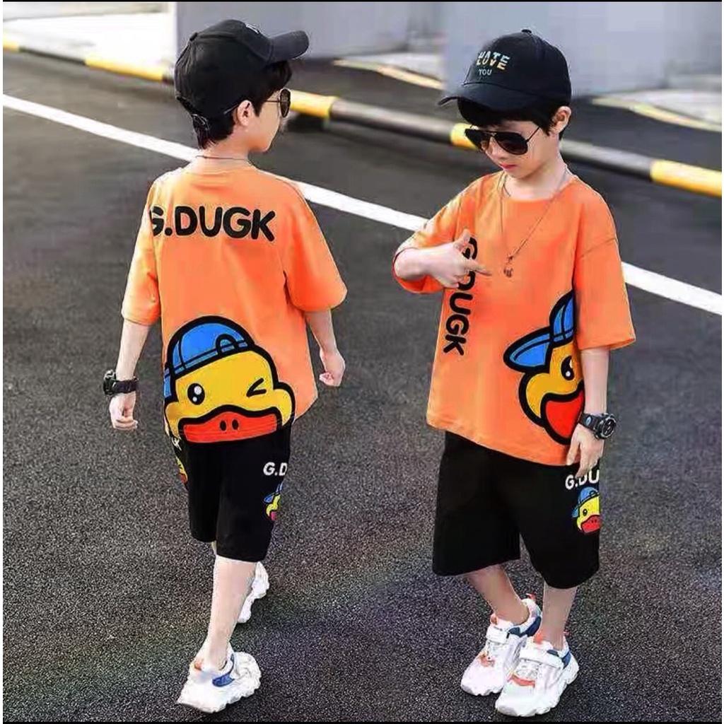 Bộ bé trai Con Xinh cotton Chú Vịt nheo mắt G.DUCK, set quần áo trẻ em từ 5 đến 14 tuổi