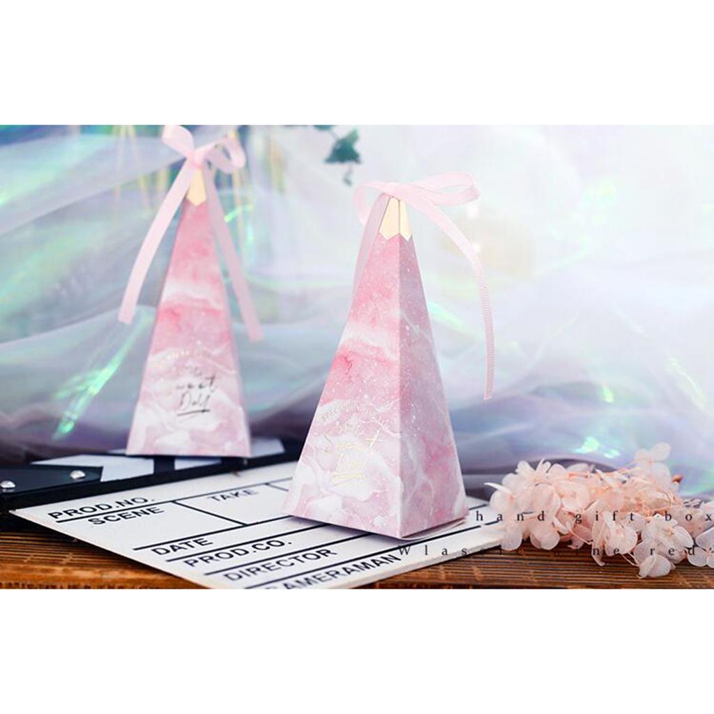 12 Pieces Beautiful Triangular Wedding Candy Box Ribbon Gift Candy Boxes Case