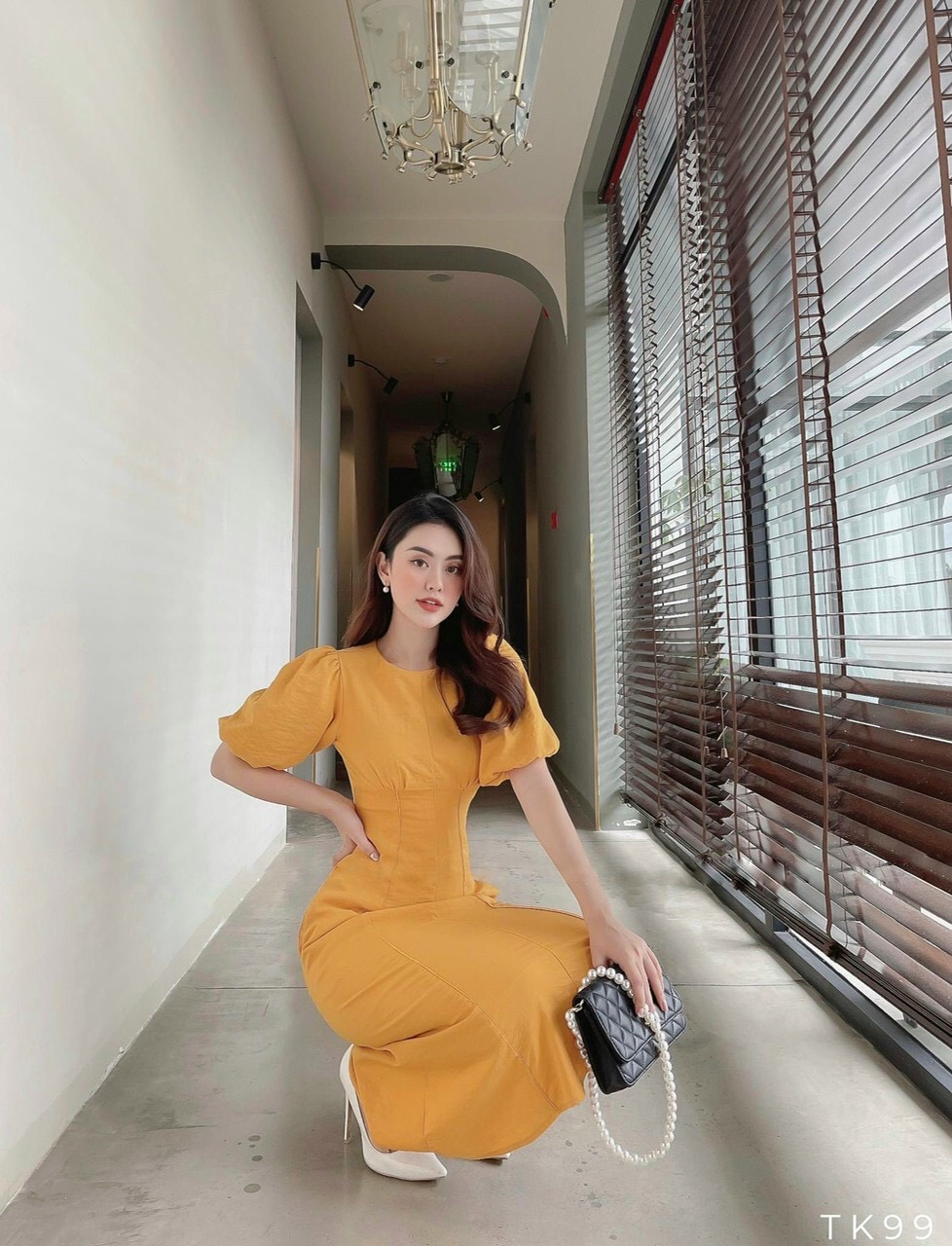 Đầm nữ tay phồng maxi tiểu thư - váy nữ thời trang