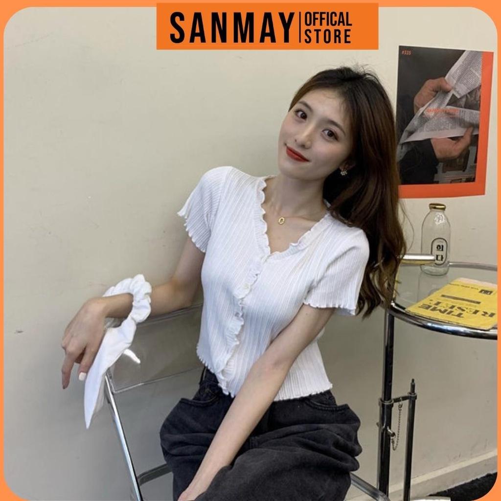 Áo Kiểu Croptop Nữ SANMAY Áo Croptop tay ngắn Ôm body Ulzzang Bánh Bèo Hàn Quốc AO037