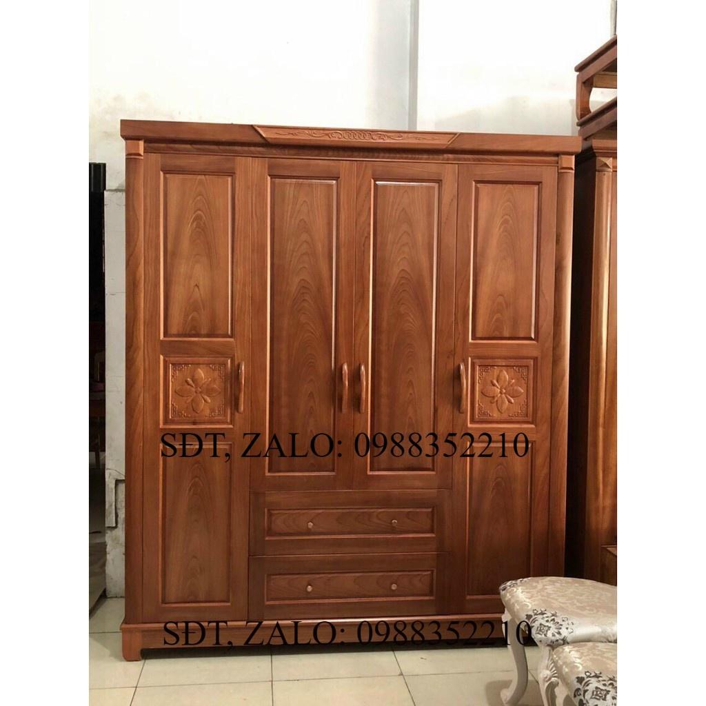 Tủ quần áo xoan đào hoa thị 4 cánh