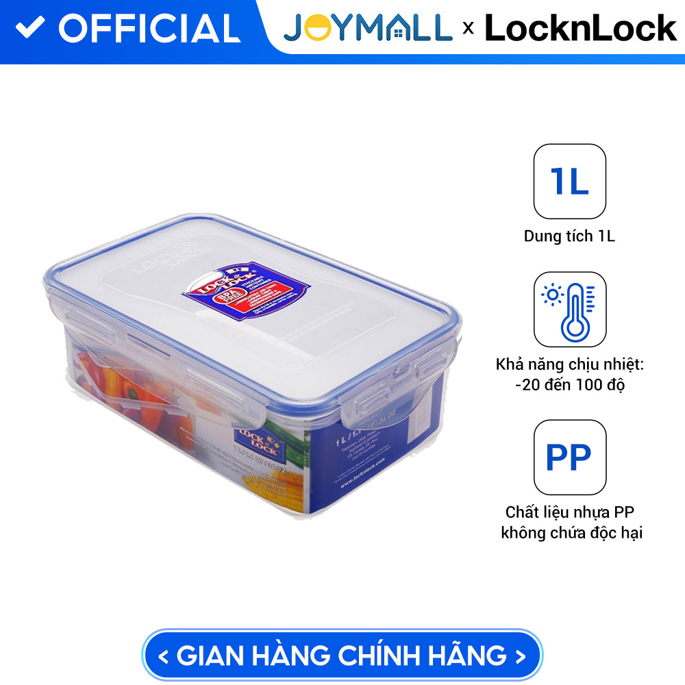 Hộp nhựa bảo quản thực phẩm 1L Lock&amp;Lock Classic HPL817, Hàng chính hãng, nắp gài viền silicone kín, an toàn - JoyMall