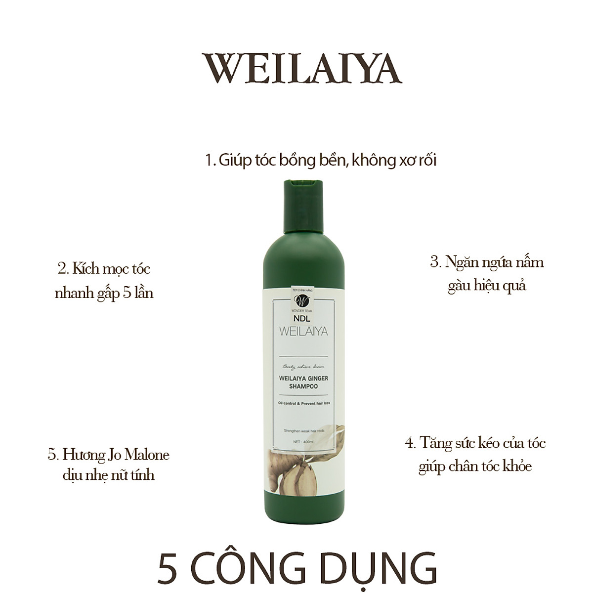 Dầu gội weilaiya tinh chất gừng ngăn rụng, kích thích mọc tóc tem trắng 400ml