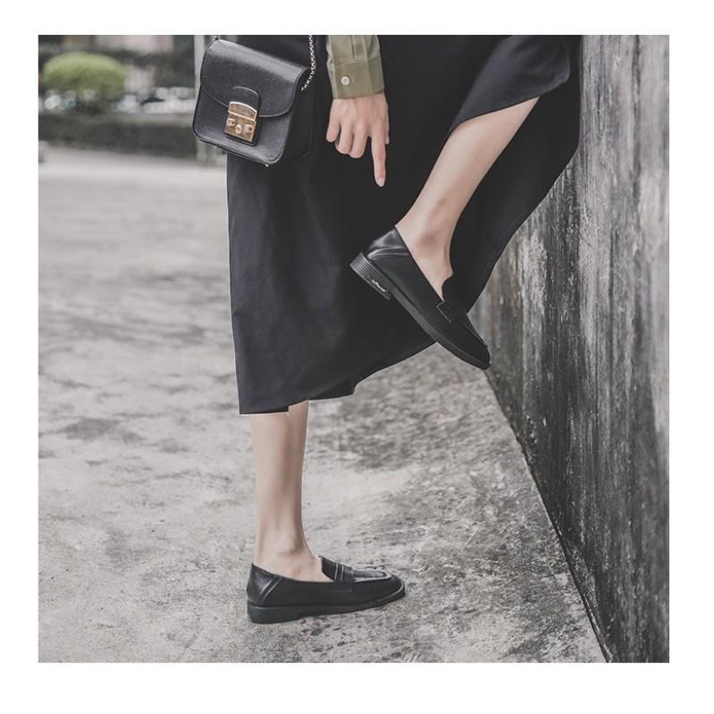 CÓ SẴN Giày Loafer - Moca nữ da mềm màu đen và màu nâu đế cao su bền êm chân dáng basic thích hợp đi học đi làm