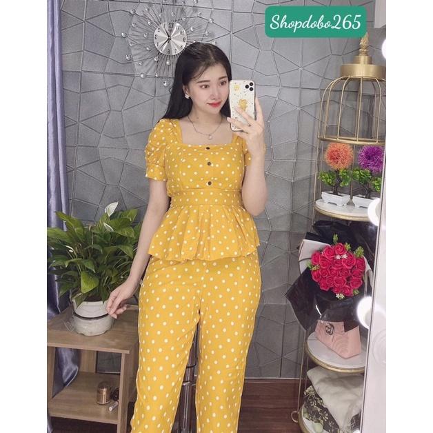 Đồ bộ nữ,đồ ngủ mặc nhà vải lụa BD 27 họa tiết chấm bi siêu cute size 45-57kg