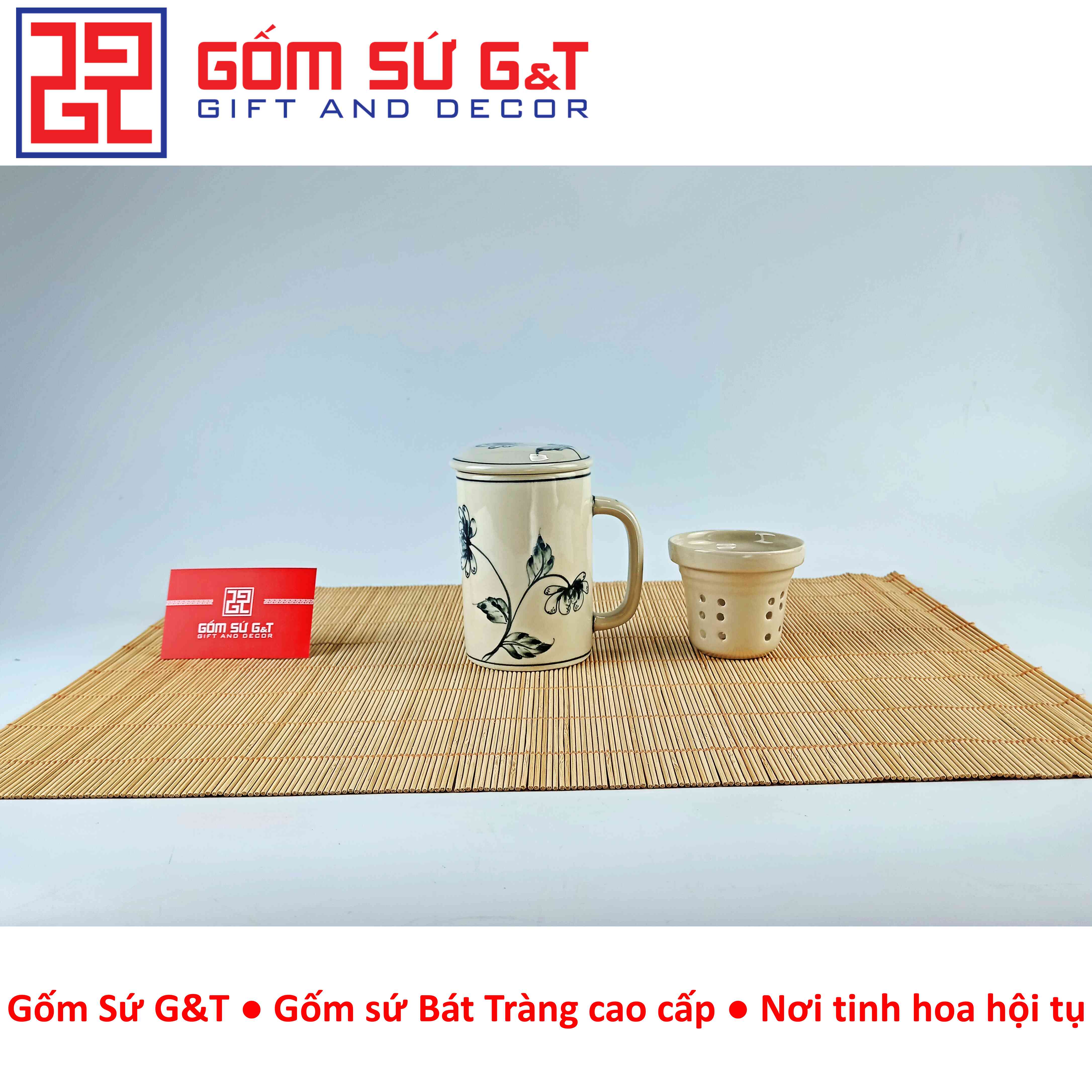 Cốc lọc trà vẽ hoa cúc tràm Gốm Sứ G&T