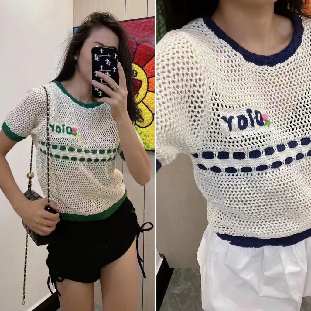 Áo len lưới thêu D.o viền tay cộc