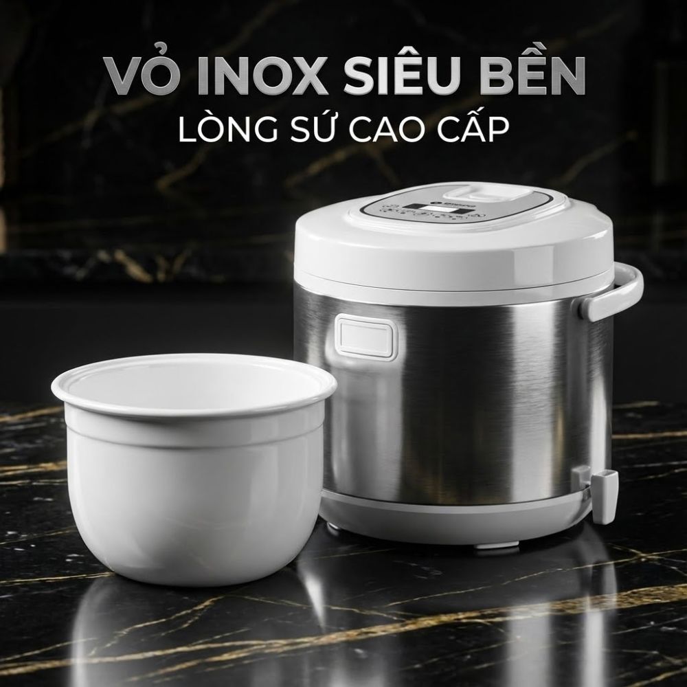 Nồi Cơm Điện Lòng Sứ 1.8Lít Mishio MK402 Không Bong Tróc Men Chống Dính Tự Nhiên - hàng chính hãng
