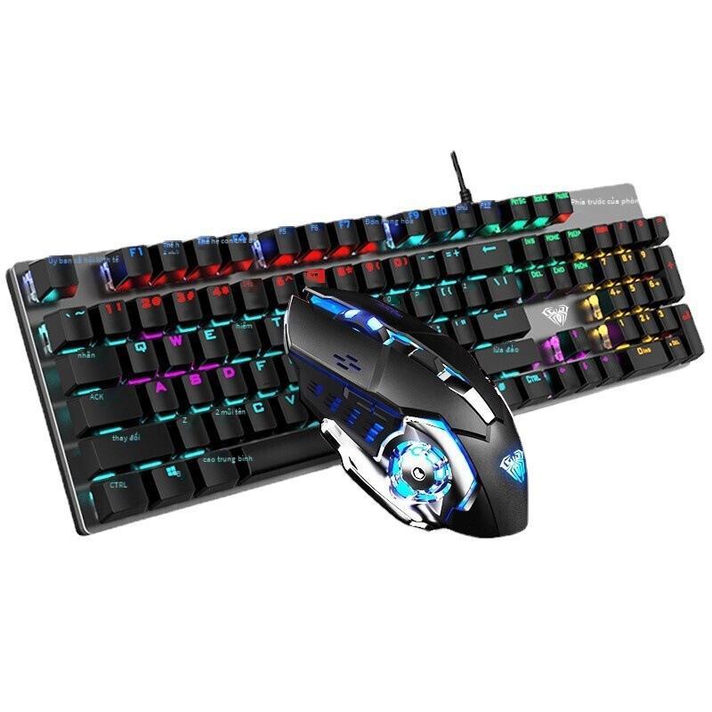 Phong Cách Mới Nhất Tarantula T400 Bộ Bàn Phím Cơ Và Chuột Bề Mặt Kim Loại Điện Trò Chơi Thi Đấu Ăn Thịt Gà Máy Tính Xách Tay Chuột Phím Có Dây