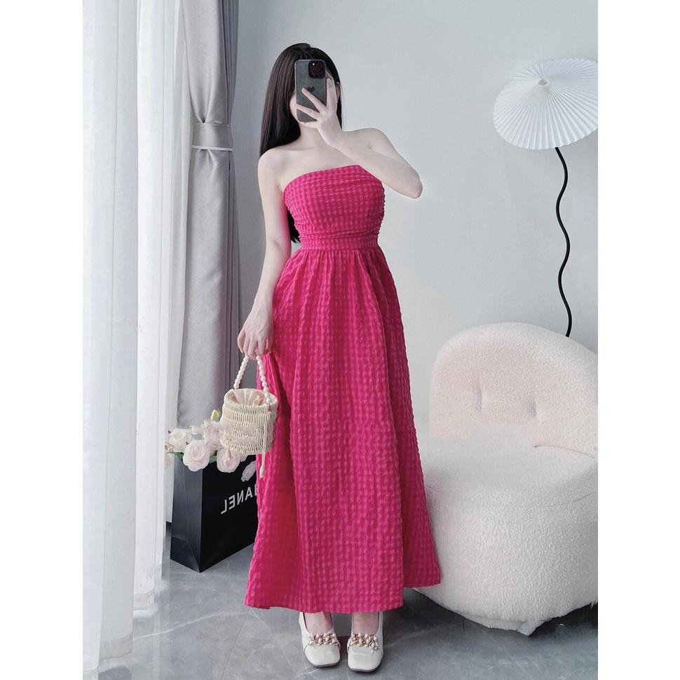 ĐẦM ĐI CHƠI, ĐẦM CÚP NGỰC MAXI CARO DÁNG XÒE CỰC XINH IU