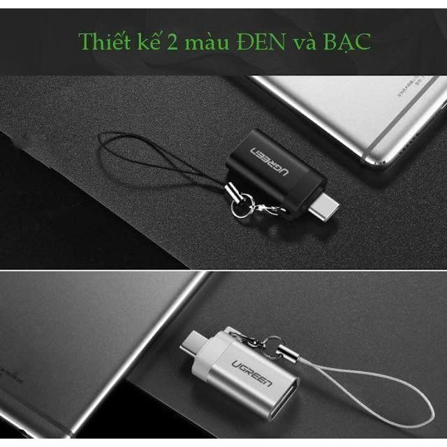 Đầu chuyển đổi cổng USB 3.0 sang Type C đực UGREEN US270 | Hỗ trợ OTG | Có dây gắn móc treo chìa khóa| Hàng chính hãng | Bảo Hành 18 Tháng