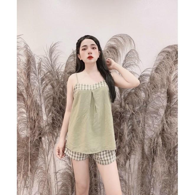 Bộ đũi pha kẻ - áo 2 dây , cộc - hàng đẹp