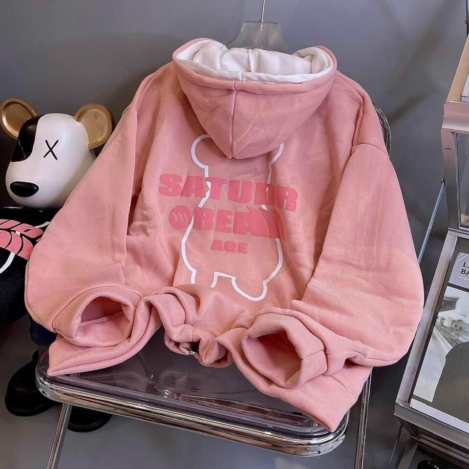 Áo Khoác Hoodie, Áo Khoác Nỉ Dày Dặn In Họa Tiết Gấu Siêu Đẹp Phối 2 Nón Thời Trang Hot Trend