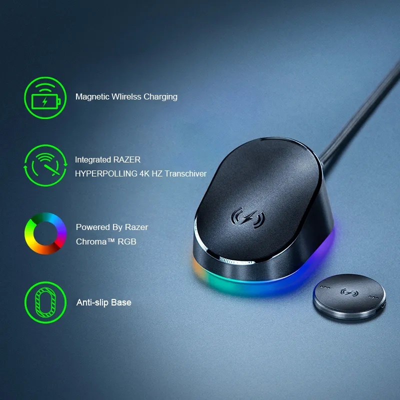 Bộ sản phẩm đế sạc Razer Mouse Dock Pro-Razer Wireless Charging Puck Bundle_Mới, hàng chính hãng