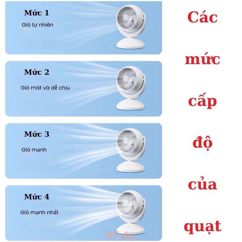 Quạt đối lưu tuần hoàn không khí để bàn tích điện để bàn văn phòng, giường ngủ cho bé, 4 chế độ gió, tiếng ồn thấp tiết kiệm điện năng - Hàng Chính hãng