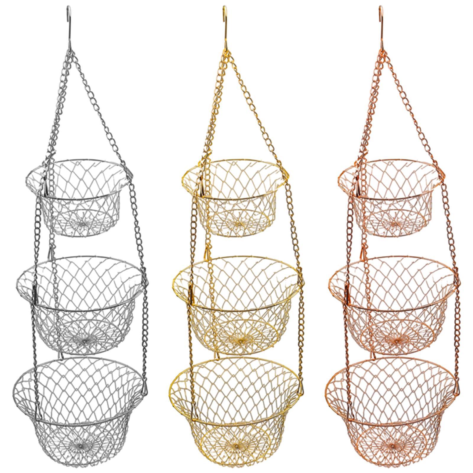 3-Tier Fruit Vegetable Basket Fruit Hanger Storage Stand Kitchen Organizer