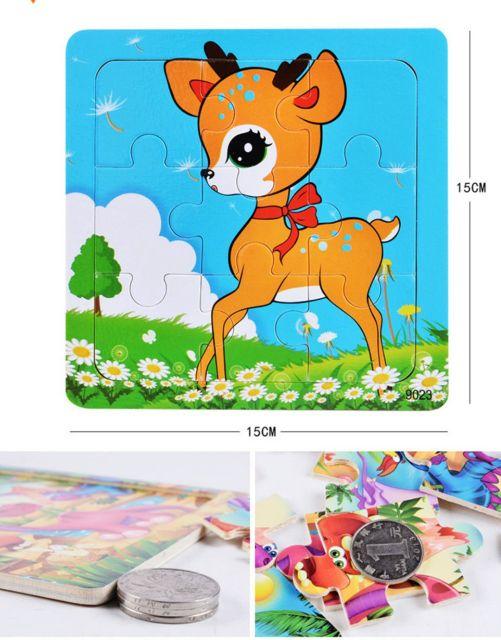 Đồ chơi xếp hình lắp ráp Tranh Ghép gỗ 9 mảnh nhiều hình Ngộ Nghĩnh size to 15*15