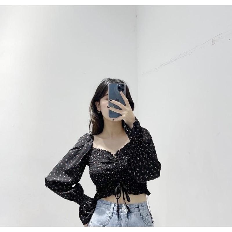 ÁO CROPTOP HOA NHÍ CHUN RÚT NGỰC 4 MÀU