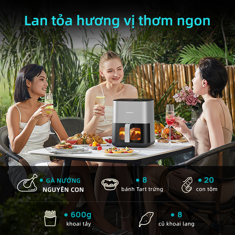 Nồi chiên không dầu hơi nước GWEICH 5.5L GWA-55E02 dung tích 5.5L - Thép không gỉ - Hàng chính hãng