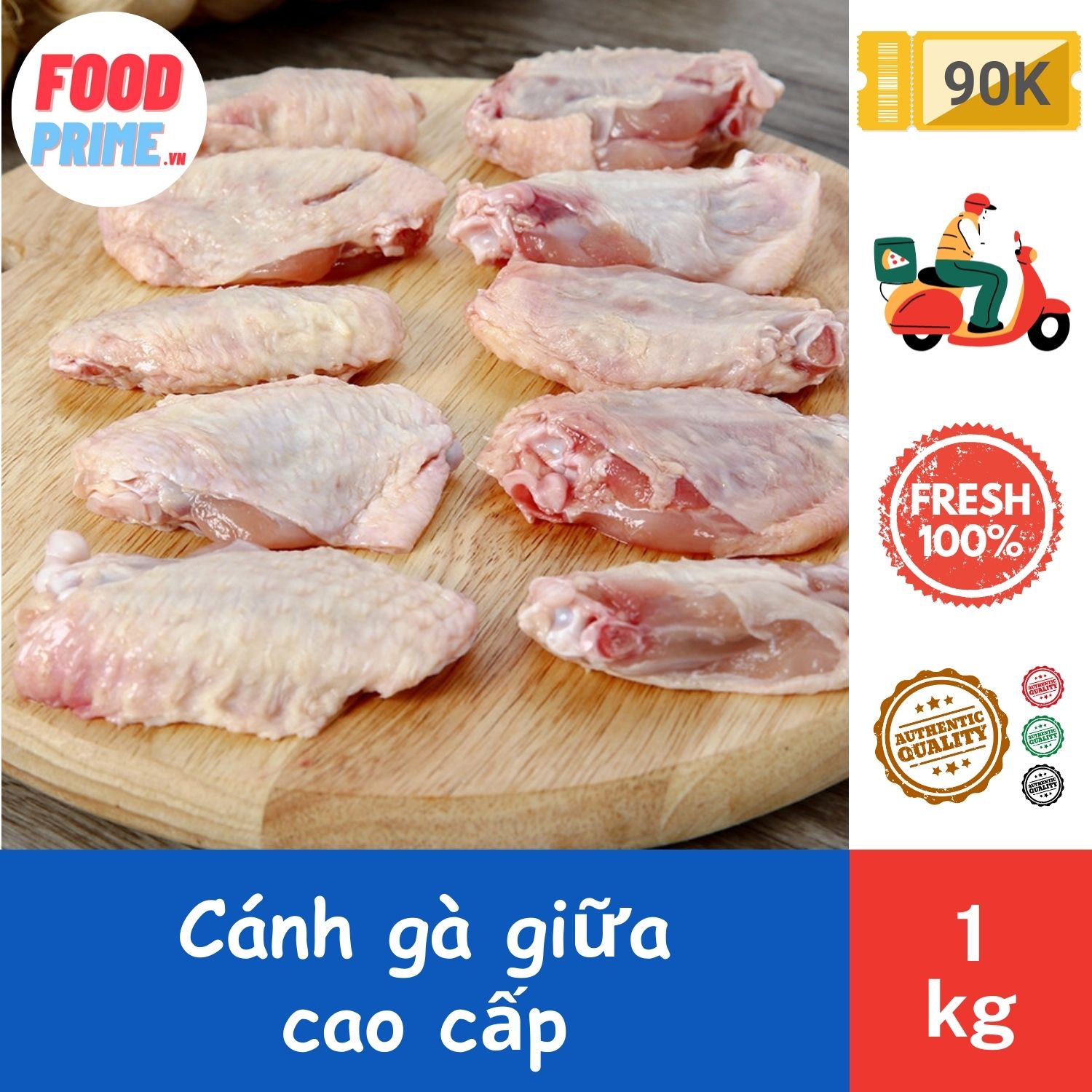 Cánh Gà Khúc Giữa Túi 1kg Premium - FoodPrime Market
