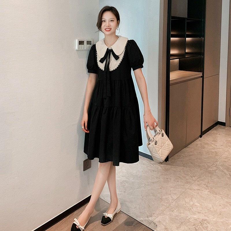 Váy bầu đen Đầm bầu thiết kế THỜI TRANG CÔNG SỞ đẹp giá rẻ DÁNG SUÔNG điều chỉnh bụng DÂY ĐAI sành điệu V54