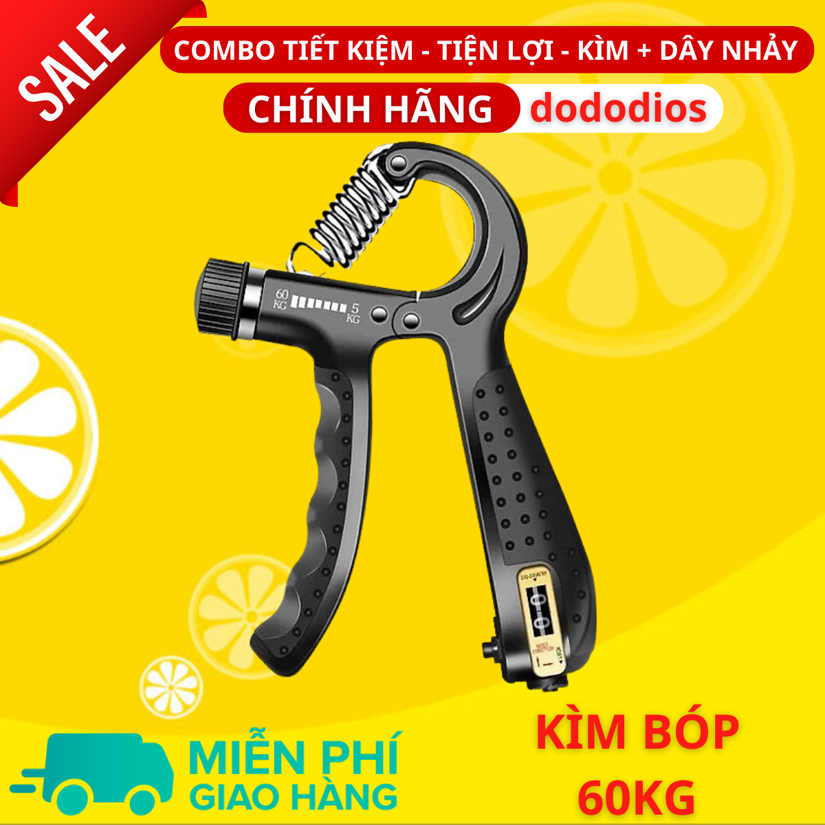 combo kìm bóp tay dây nhảy lõi thép - kìm 60kg 100kg và 120kg - màn hình điện tử đếm số - Hãng dododios