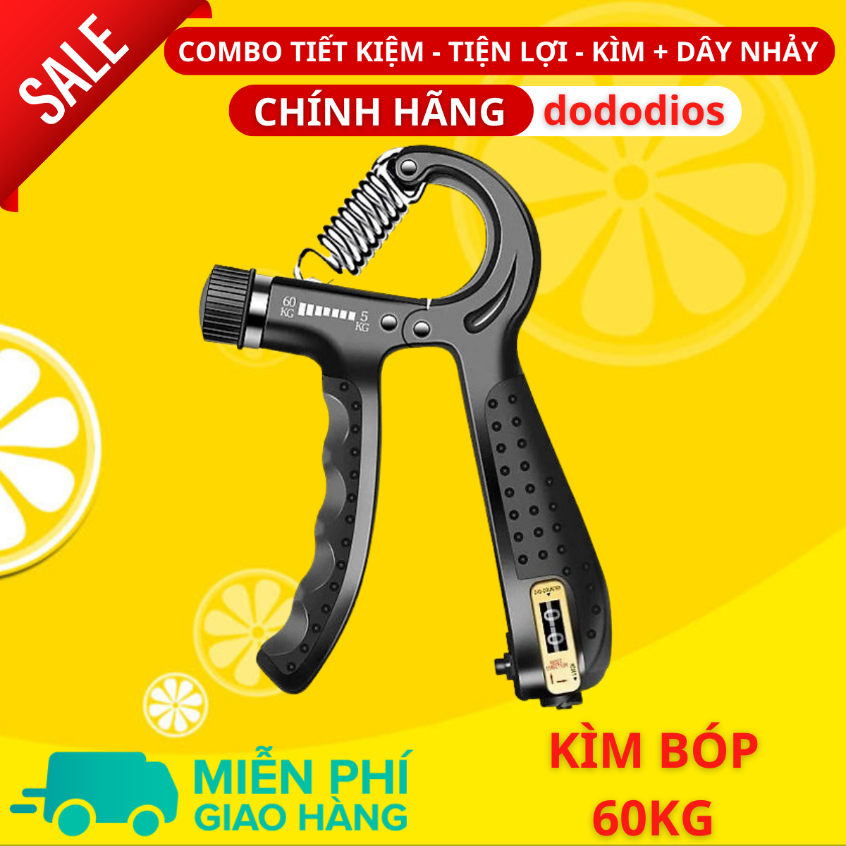 combo kìm bóp tay dây nhảy lõi thép - kìm 60kg 100kg và 120kg - màn hình điện tử đếm số - Hàng Chính Hãng dododios