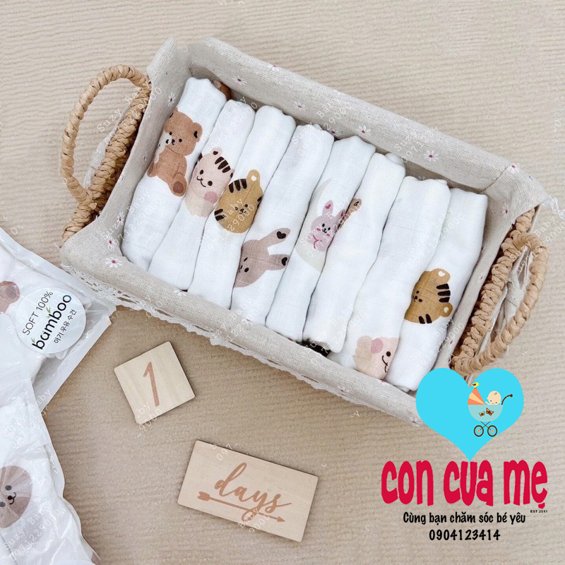 Túi 6 khăn sữa sợi tre 4 lớp xuất Hàn Quốc cho bé siêu xinh siêu mềm siêu thấm Bamboo Gauze Handkerchief