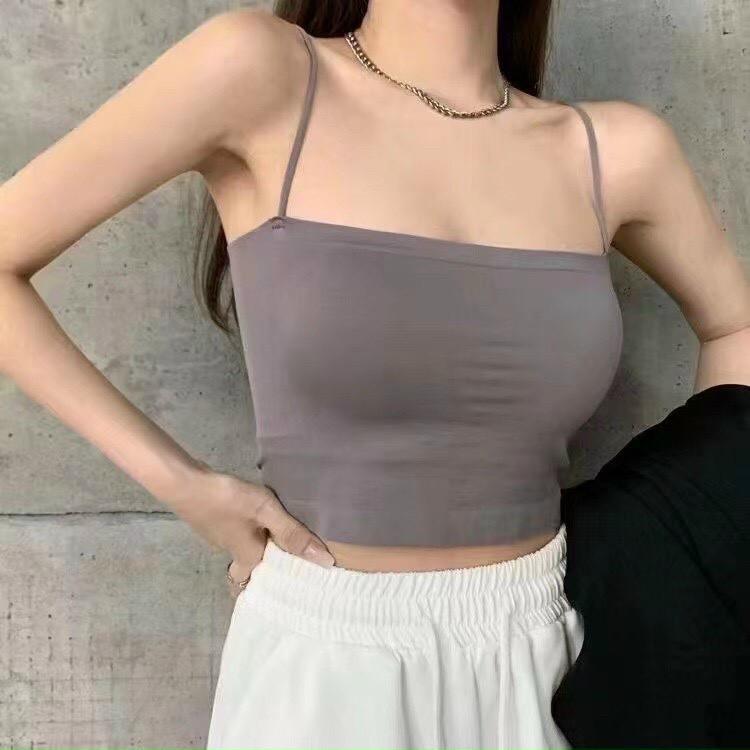 Áo 2 dây cotton lụa dáng croptop có đệm mút, áo bra đúc su gam màu siêu tây