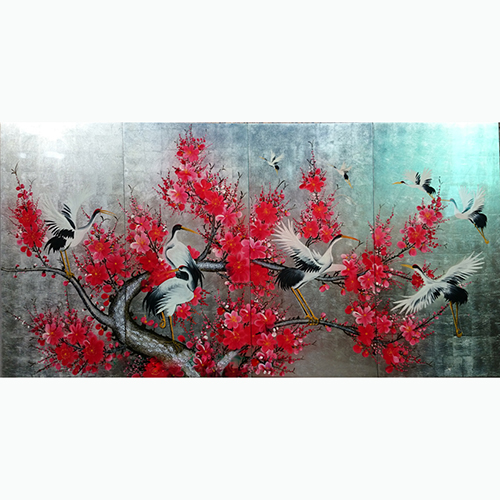 Tranh hoa đào và đàn Hạc tiên