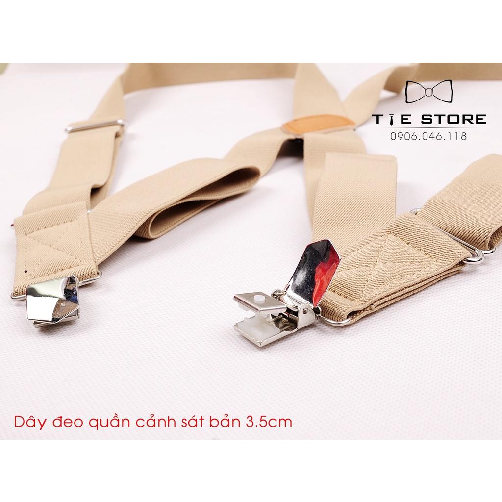 Dây đeo quần nam cao cấp bản 3.5cm, Dạng 2 điểm kẹp Holster Suspender Màu kem