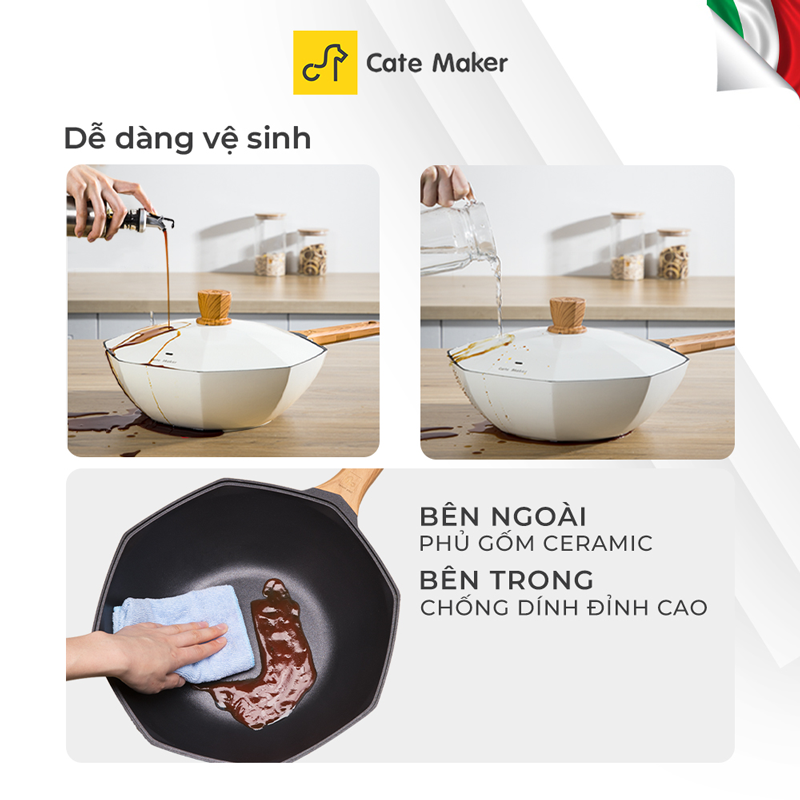 Chảo chống dính bát giác Cate-Maker INFINITE SERIES GYL-BJ30CB, size 30, dùng cho mọi loại bếp