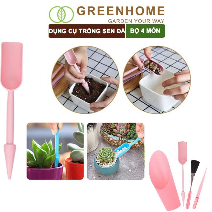 Dụng cụ làm vườn mini, 4 món Greenhome, chuyên dụng cụ trồng sen đá, xương rồng, tiểu cảnh mini, màu ngẫu nhiên