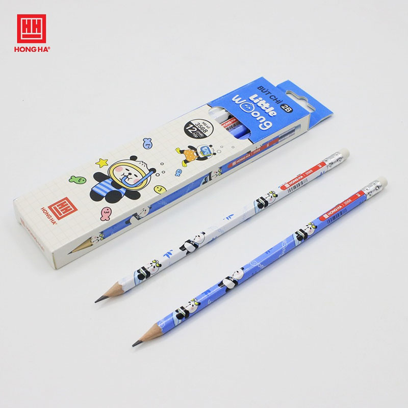 Hộp 12 bút chì gỗ 2B Hồng Hà Little Woong chuyên dùng viết, vẽ phác thảo và tô khoanh trắc nghiệm - 3568