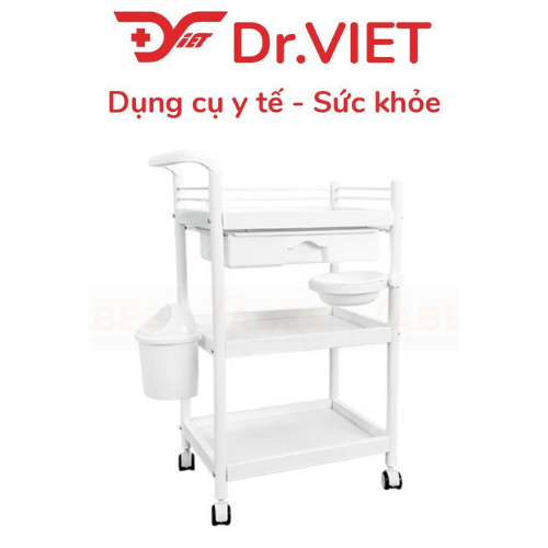 Xe đẩy dụng cụ tiêm nhựa ABS Loại 3 tầng 2 hộc nhỏ, 1 chậu (M)