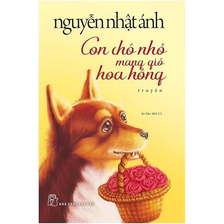 Sách - Con chó nhỏ mang giỏ hoa hồng
