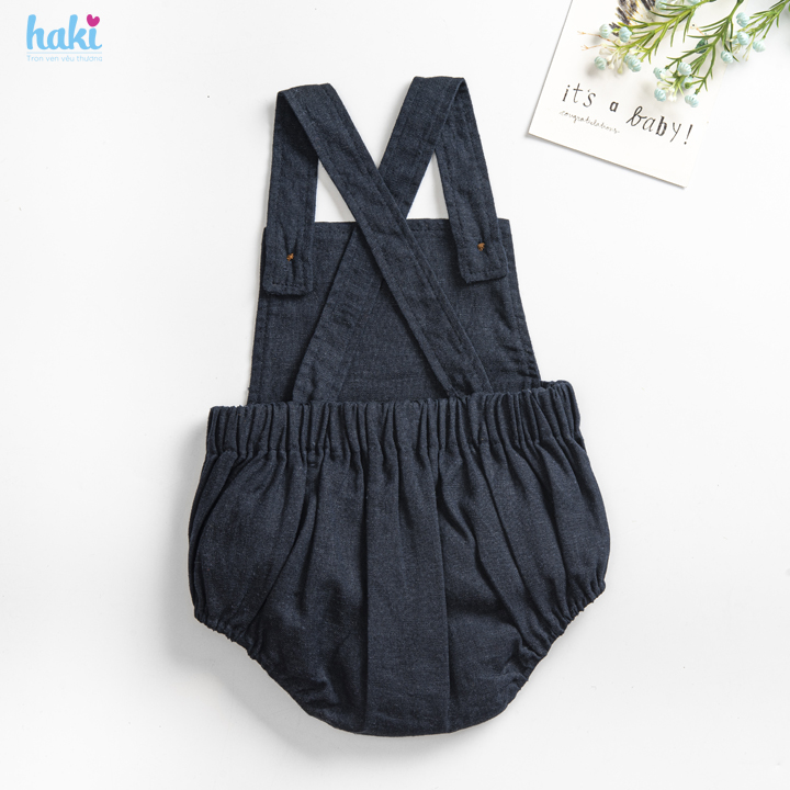 Bộ romper linen lưng chun cho bé trai bé gái Haki, bộ body cho bé, baby bodysuit, set áo liền quần cho bé từ 6-13kg BL001