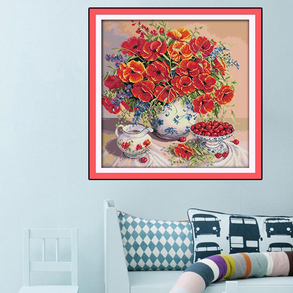 Flowers Cherry Stamped Cross Stitch Embroidery Kit 14CT Counted Dimensions