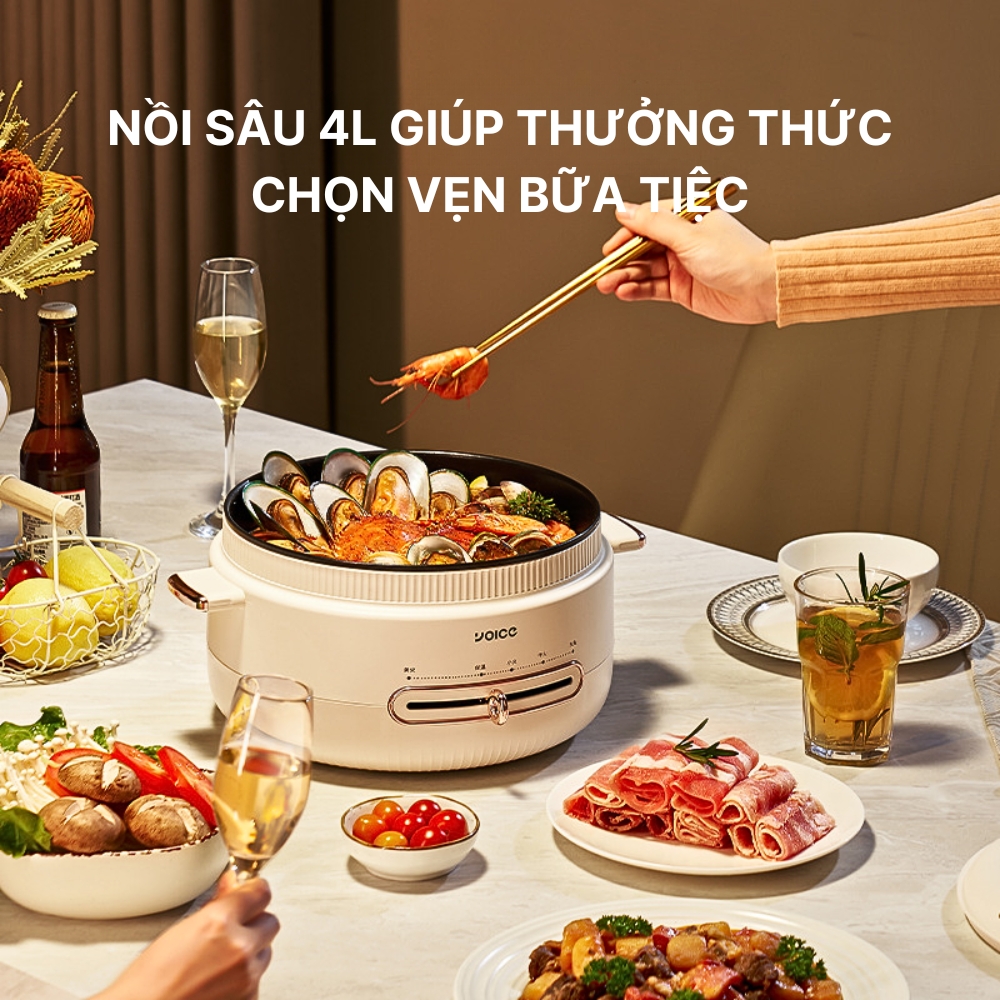 Nồi lẩu điện đa năng YOICE dung tích lên đến 4l, sử dụng nấu lẩu, chiên, xào, luộc, hấp, độ bền cao -YDHG16 - HÀNG CHÍNH HÃNG