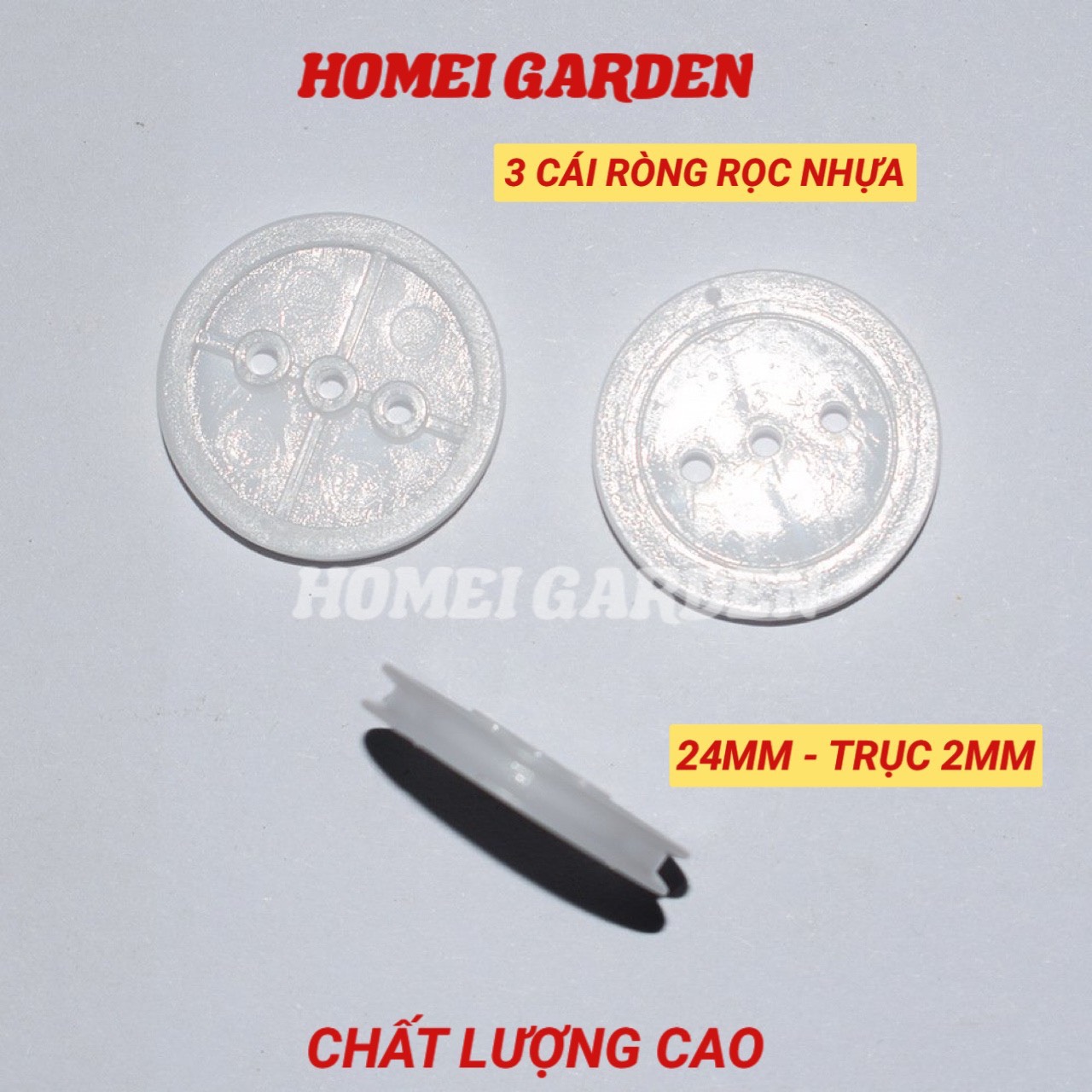 3 cái ròng rọc nhựa mini 24mm trục 2mm DIY mô hình - HM0060