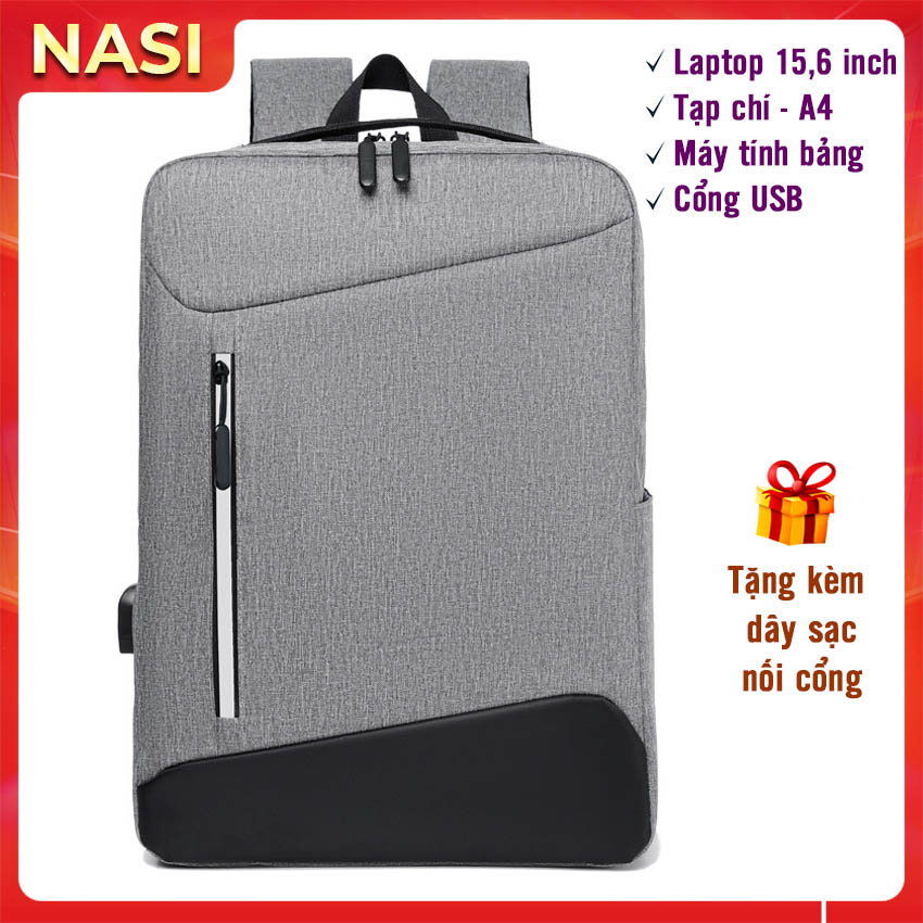 Balo laptop 15.6 inch B1069 NASI hàng cao cấp có cổng sạc tặng kèm dây sạc ba lô đựng laptop nam nữ mẫu mới thời trang cực chất