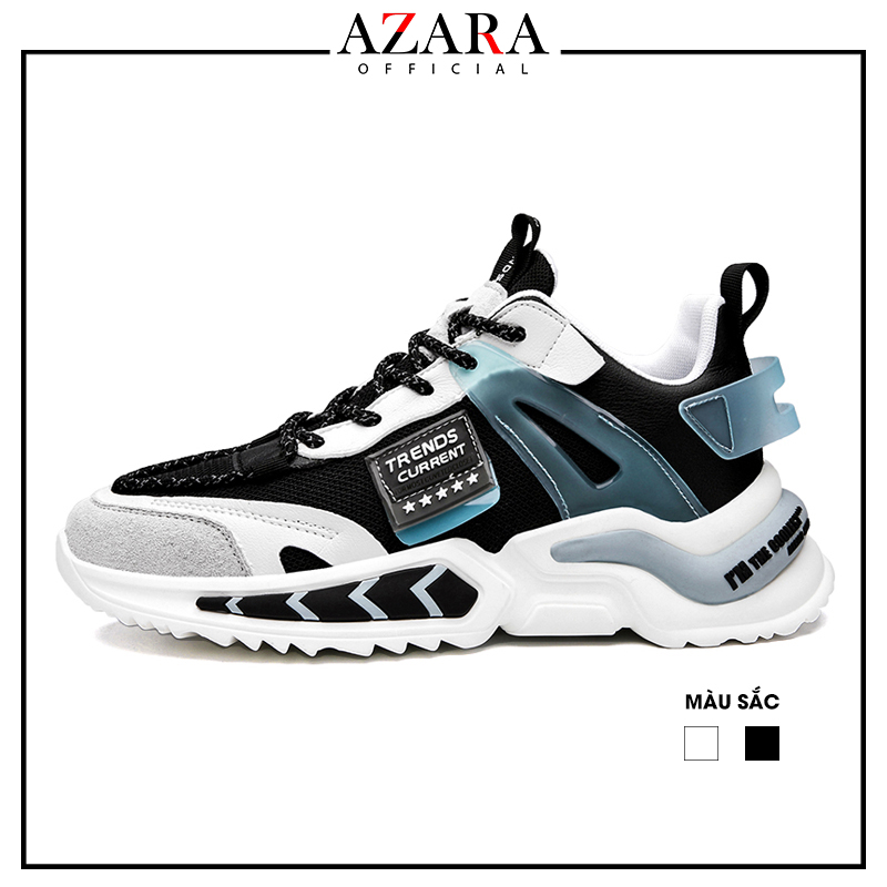 Giày Thể Thao Nam AZARA- Sneaker Màu Trắng- Đen, Chạy Bộ, Thể Dục, Đi Chơi, Form Hàn Quốc - G5245