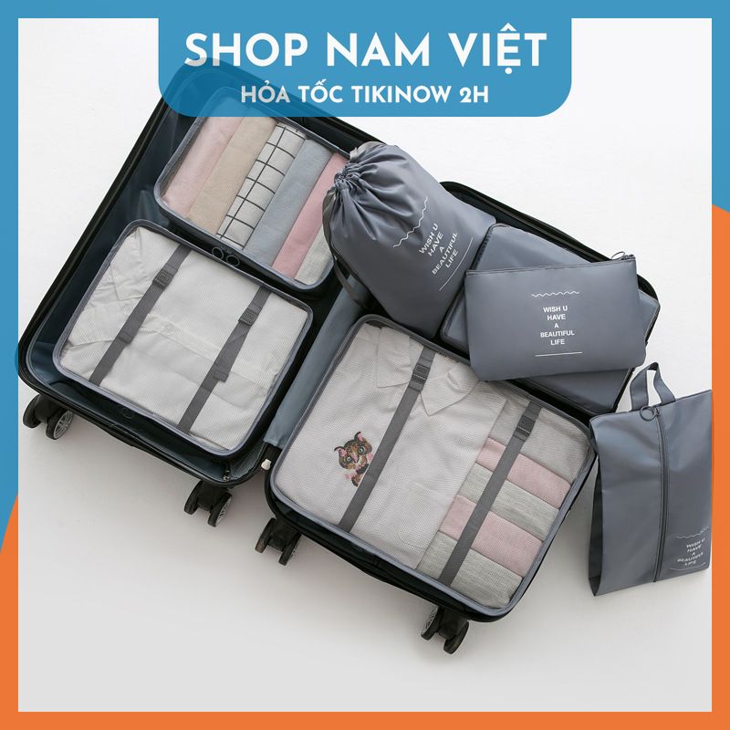 Bộ 7 Túi Đựng Đồ Du Lịch Tiết Kiệm Phân Loại Hành Lý Dành Cho Vali - Xám