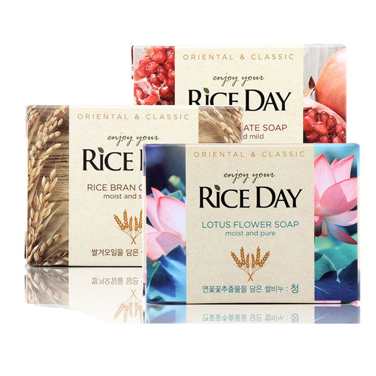 Xà phòng tắm và rửa mặt hương sen Rice Day Soap giúp cải thiện tình trạng mụn hiệu quả Hàn Quốc 100g