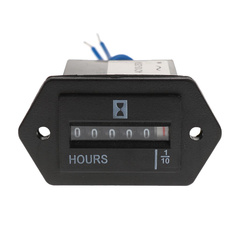 AC 100V-250V Hour Meter Sealed Counter Gauge with Wire for Car Truck Engine