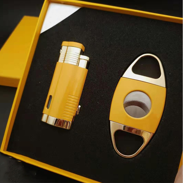 Bộ Set Phụ Kiện Xì Gà 2 Món HB-360 Bật Lửa Khò 3 Tia + Dao Cắt Thiết Kế Sang Trọng Cao Cấp - quà tặng ý nghĩa cho sức khỏe nam giới