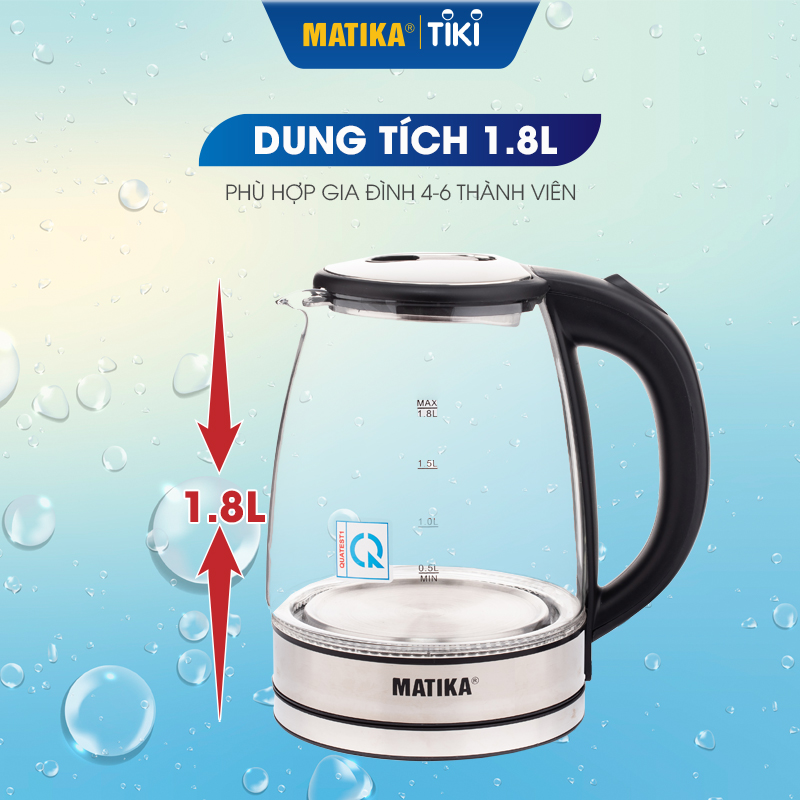 Ấm Siêu Tốc Thủy Tinh MATIKA 1.8L MTK-35 - Hàng Chính Hãng